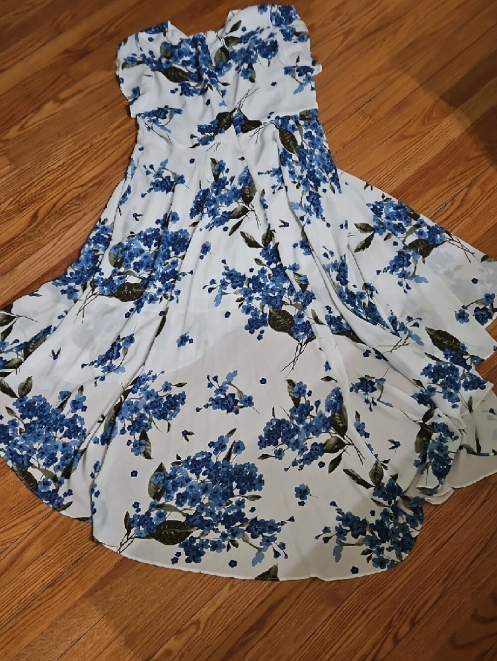 Lulu's White & Blue Floral Wrap Hi-Low Dress - Picture 9 of 10